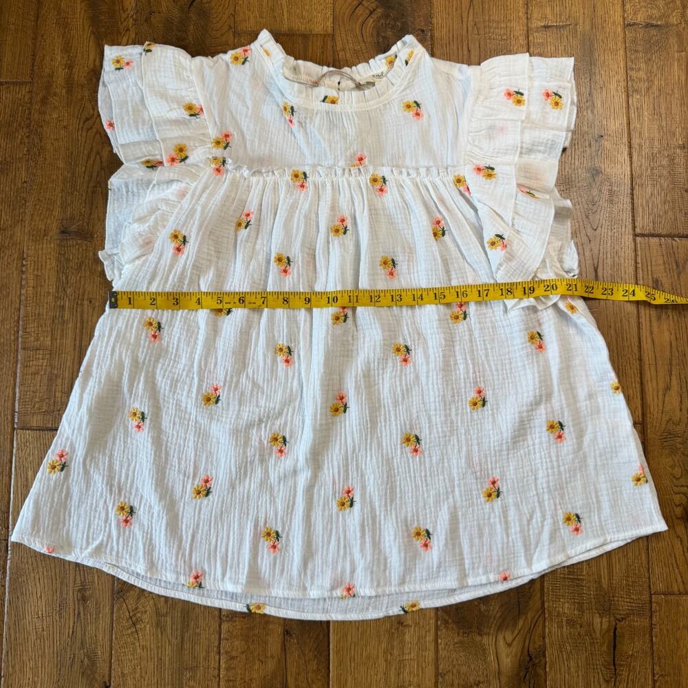 NWT Easel Embroidered Ruffle White Gauze Boho Blouse Size L Top Shirt Floral - Picture 4 of 6